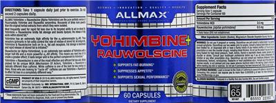 Photo of the ALLMAX Yohimbine + Rauwolscine label
