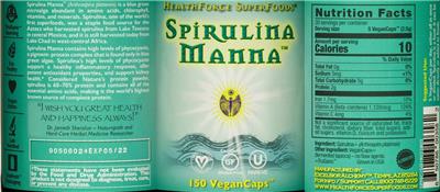 Photo of the HealthForce SuperFoods Spirulina Manna label
