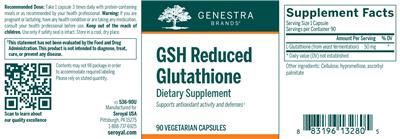Photo of the Genestra Brands GSH Reduced Glutathione label