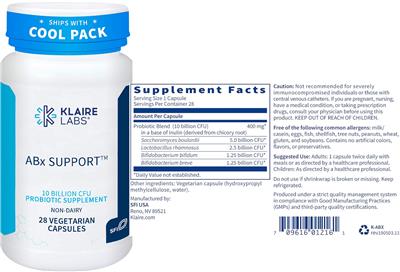 Photo of the Klaire Labs Abx Support label