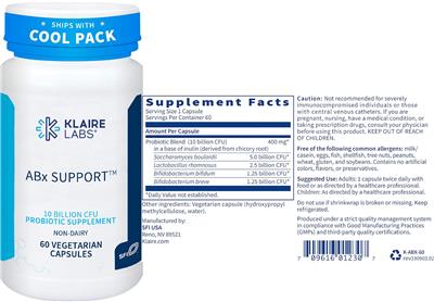 Photo of the Klaire Labs Abx Support label