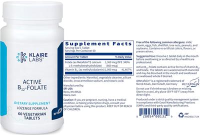 Photo of the Klaire Labs Active B12-Folate label