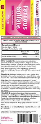 Photo of the Pharbest Ferrous Sulfate 325 mg label