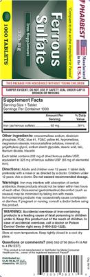 Photo of the Pharbest Ferrous Sulfate 325 mg label