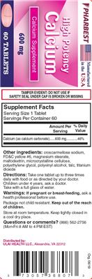Photo of the Pharbest High Potency Calcium 600 mg label