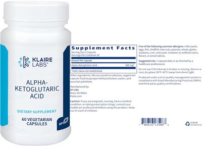 Photo of the Klaire Labs Alpha Ketoglutaric Acid label