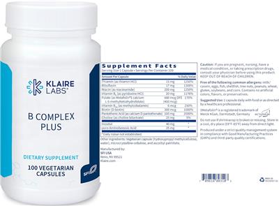 Photo of the Klaire Labs B Complex Plus label