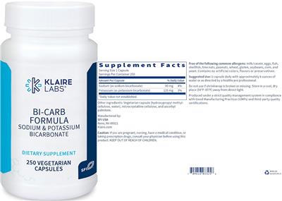 Photo of the Klaire Labs Bi-Carb Formula label