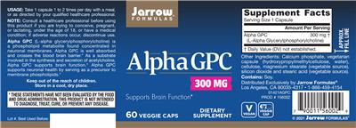 Photo of the Jarrow Formulas Alpha GPC 300 mg label