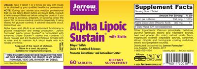 Photo of the Jarrow Formulas Alpha Lipoic Sustain with Biotin label