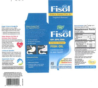 Photo of the Nature's Way Fisol Enteric-Coated Fish Oil label
