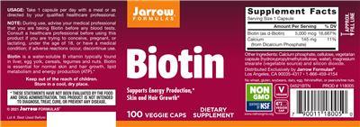 Photo of the Jarrow Formulas Biotin label
