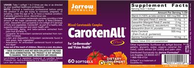 Photo of the Jarrow Formulas CarotenAll label