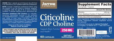 Photo of the Jarrow Formulas Citicoline CDP Choline 250 mg label