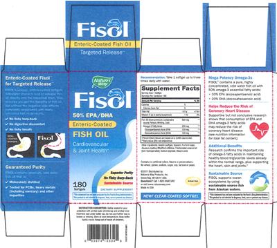 Photo of the Nature's Way Fisol Enteric-Coated Fish Oil label