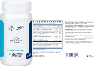 Photo of the Klaire Labs LDA Trace Mineral Complex label