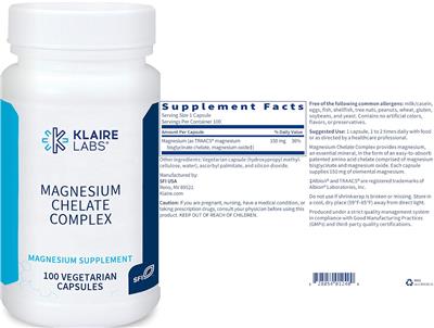 Photo of the Klaire Labs Magnesium Chelate Complex label