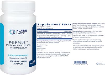 Photo of the Klaire Labs P-5-P Plus Pyridoxal 5'-Phosphate with Magnesium label
