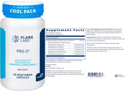 Photo of the Klaire Labs Pro-5 label
