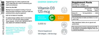 Photo of the Cooper Complete Vitamin D3 125 mcg 5,000 IU label