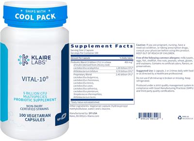 Photo of the Klaire Labs Vital-10 label
