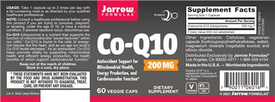 Photo of the Jarrow Formulas Co-Q10 200 mg label
