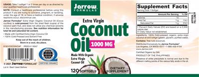 Photo of the Jarrow Formulas Extra Virgin Coconut Oil 1000 mg label