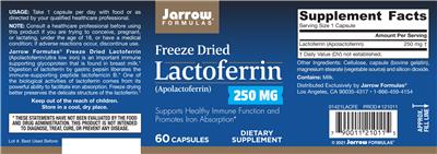 Photo of the Jarrow Formulas Freeze Dried Lactoferrin 250 mg label