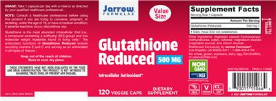 Photo of the Jarrow Formulas Glutathione Reduced 500 mg label