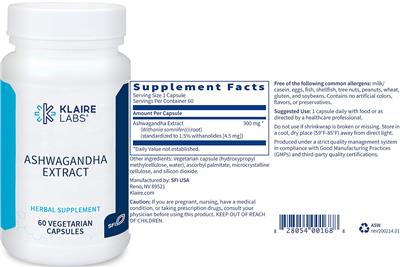 Photo of the Klaire Labs Ashwagandha Extract label
