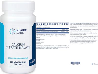 Photo of the Klaire Labs Calcium Citrate-Malate label