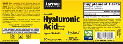 Photo of the Jarrow Formulas Hyaluronic Acid label