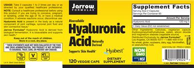 Photo of the Jarrow Formulas Hyaluronic Acid label