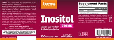 Photo of the Jarrow Formulas Inositol 750 mg label