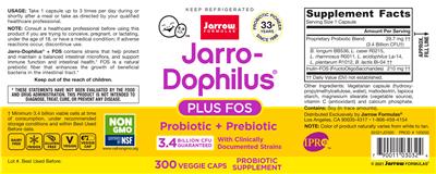 Photo of the Jarrow Formulas Jarro-Dophilus Plus FOS label