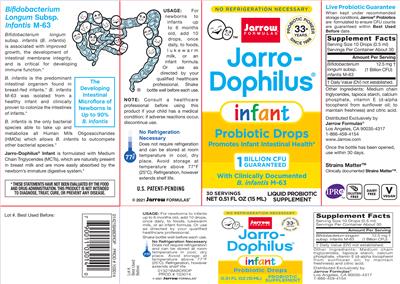 Photo of the Jarrow Formulas Jarro-Dophilus Infant Probiotic Drops label