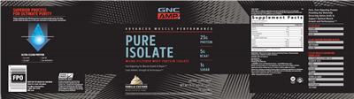 Photo of the GNC AMP Advanced Muscle Performance Pure Isolate Vanilla Custard label