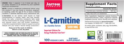 Photo of the Jarrow Formulas L-Carnitine 500 mg label