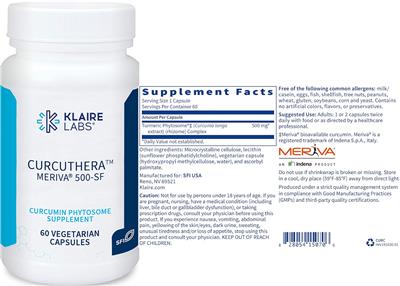 Photo of the Klaire Labs Curcuthera Meriva 500-SF label
