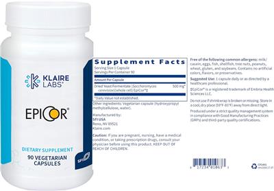 Photo of the Klaire Labs EpiCor label