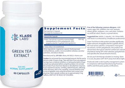 Photo of the Klaire Labs Green Tea Extract 500 mg label