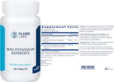Photo of the Klaire Labs Mag-Potassium Aspartate label