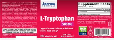 Photo of the Jarrow Formulas L-Tryptophan 500 mg label