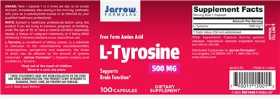 Photo of the Jarrow Formulas L-Tyrosine 500 mg label