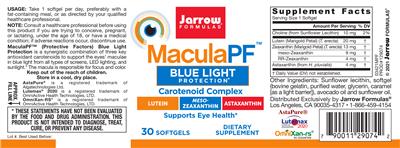 Photo of the Jarrow Formulas MaculaPF label