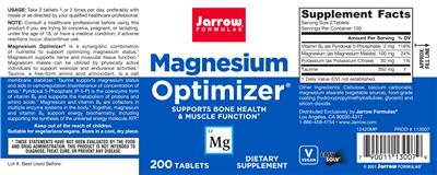 Photo of the Jarrow Formulas Magnesium Optimizer label