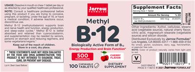 Photo of the Jarrow Formulas Methyl B-12 500 mcg Cherry Flavor label