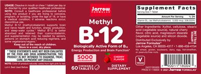 Photo of the Jarrow Formulas Methyl B-12 5000 mcg Cherry Flavor label