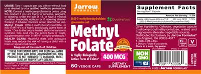 Photo of the Jarrow Formulas Methyl Folate 400 mcg label