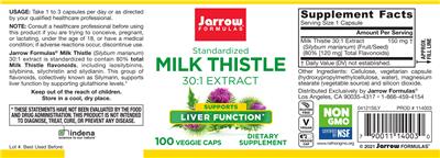 Photo of the Jarrow Formulas Milk Thistle 30:1 Extract label